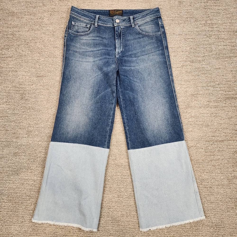 Seafarer Harry Wide Leg Cropped Jeans Two-Tone Womens 26 Frayed Hem Colorblock